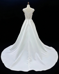 Wholesale White Satin A-Line Zipper-Up Back Bridal Dress with Natural Waistline Embroidery Party Style for Wedding