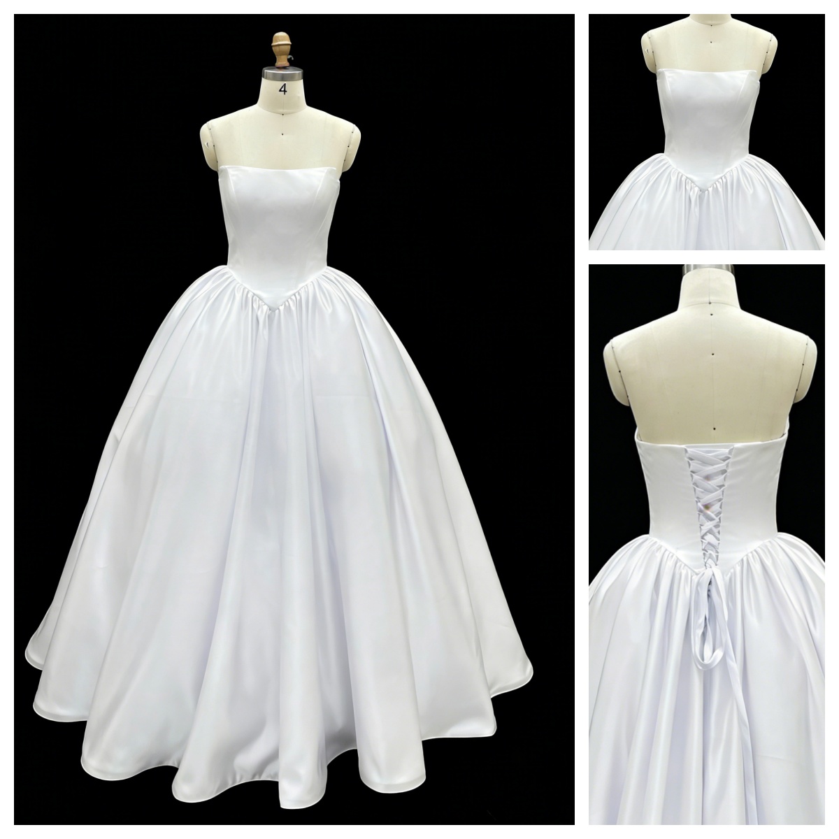 Wholesale White Satin A-Line Ball Gown Lace-Up Back Bridal Dresses for Wedding Party Natural Waistline Embroidery Built-in Bra