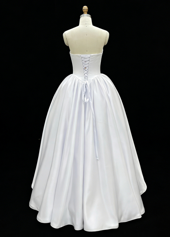 Wholesale White Satin A-Line Ball Gown Lace-Up Back Bridal Dresses for Wedding Party Natural Waistline Embroidery Built-in Bra