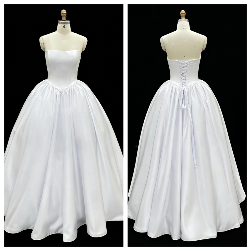 Wholesale White Satin A-Line Ball Gown Lace-Up Back Bridal Dresses for Wedding Party Natural Waistline Embroidery Built-in Bra