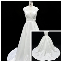 Wholesale White Satin A-Line Zipper-Up Back Bridal Dress with Natural Waistline Embroidery Party Style for Wedding