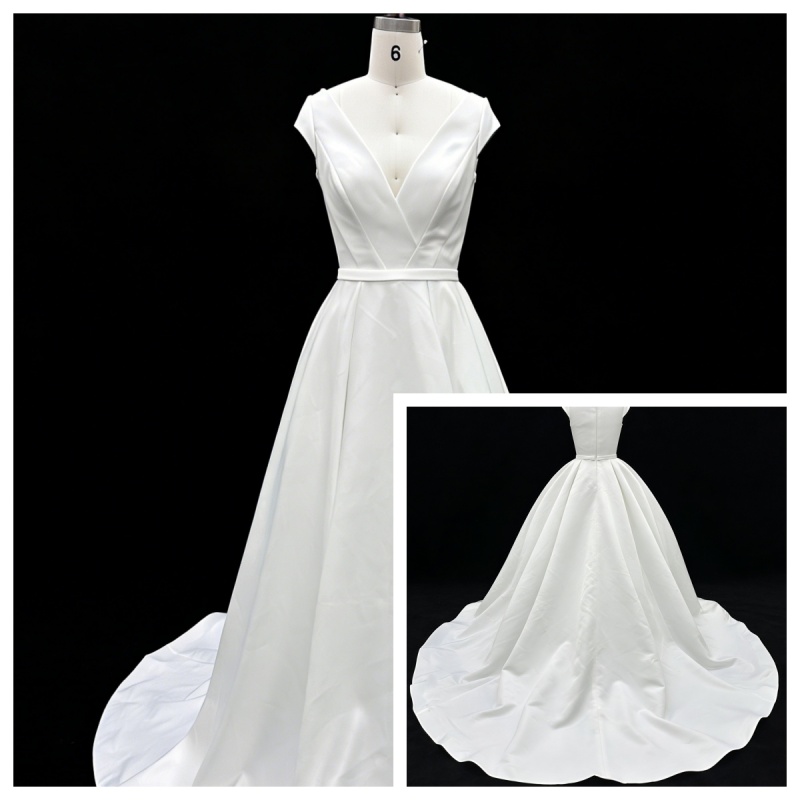 Wholesale White Satin A-Line Zipper-Up Back Bridal Dress with Natural Waistline Embroidery Party Style for Wedding