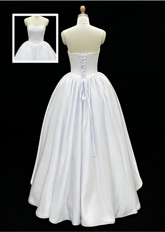 Wholesale White Satin A-Line Ball Gown Lace-Up Back Bridal Dresses for Wedding Party Natural Waistline Embroidery Built-in Bra