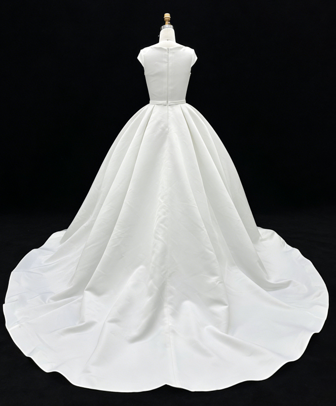 Wholesale White Satin A-Line Zipper-Up Back Bridal Dress with Natural Waistline Embroidery Party Style for Wedding