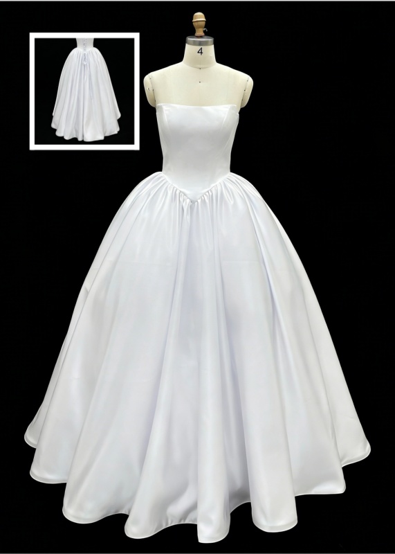 Wholesale White Satin A-Line Ball Gown Lace-Up Back Bridal Dresses for Wedding Party Natural Waistline Embroidery Built-in Bra
