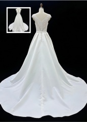 Wholesale White Satin A-Line Zipper-Up Back Bridal Dress with Natural Waistline Embroidery Party Style for Wedding