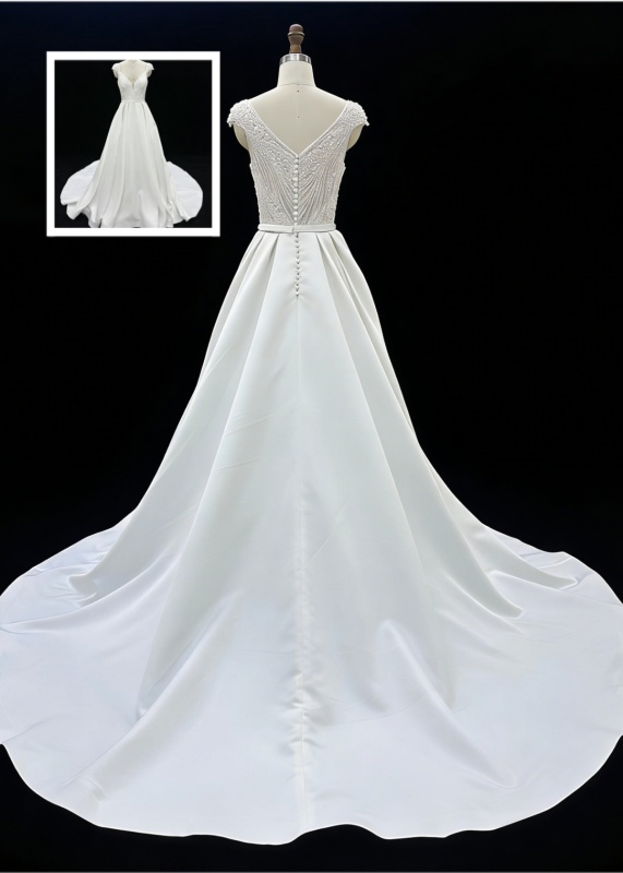 Wholesale White Satin A-Line Zipper-Up Back Bridal Dress with Natural Waistline Embroidery Party Style for Wedding