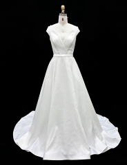 Wholesale White Satin A-Line Zipper-Up Back Bridal Dress with Natural Waistline Embroidery Party Style for Wedding