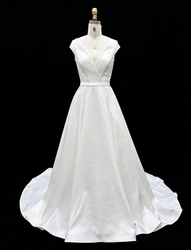 Wholesale White Satin A-Line Zipper-Up Back Bridal Dress with Natural Waistline Embroidery Party Style for Wedding