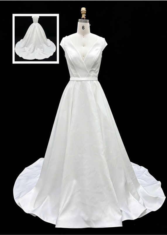 Wholesale White Satin A-Line Zipper-Up Back Bridal Dress with Natural Waistline Embroidery Party Style for Wedding