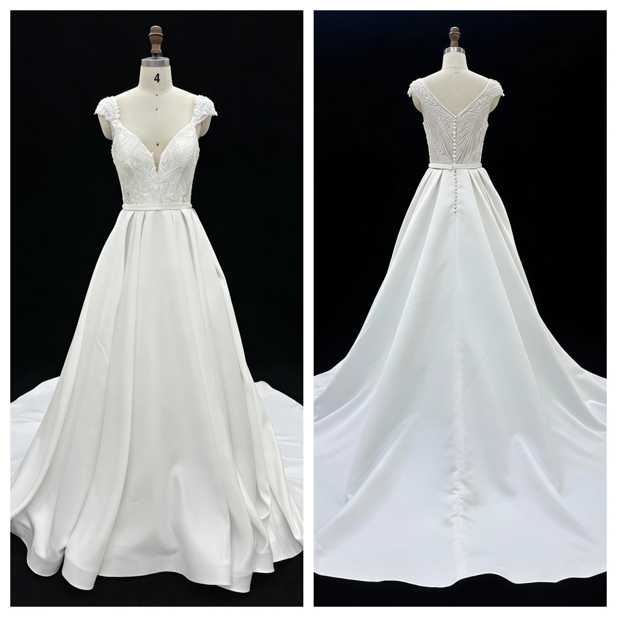 Wholesale White Satin A-Line Zipper-Up Back Bridal Dress with Natural Waistline Embroidery Party Style for Wedding
