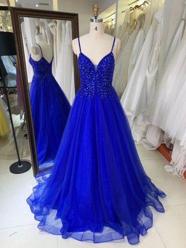 2026 Navy Blue Wholesale with Embroidery Beading Ruffle Skirt a Line Prom Dress Zipper Back