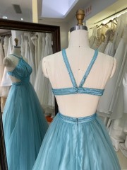 Fashionable Sleeveless A-line Sexy Lace-up Tulle Floor-Length Prom Dress Floor-Length Gowns