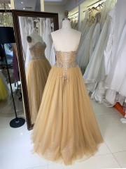 Long Evening Dresses Luxury A-Line Sweetheart Neckline With Beads and Stones Wedding for Ladies