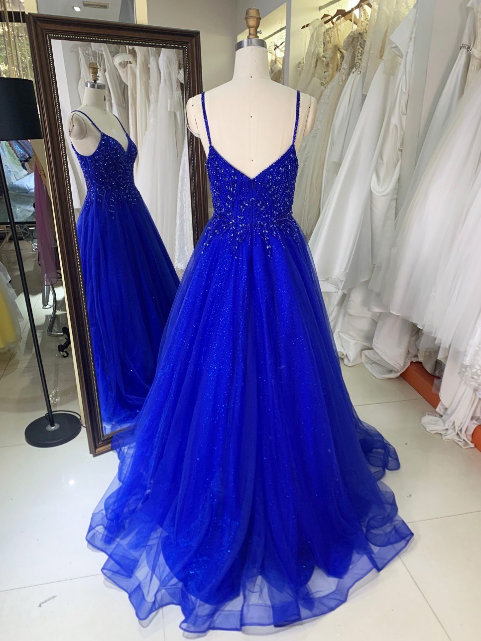 2026 Navy Blue Wholesale with Embroidery Beading Ruffle Skirt a Line Prom Dress Zipper Back