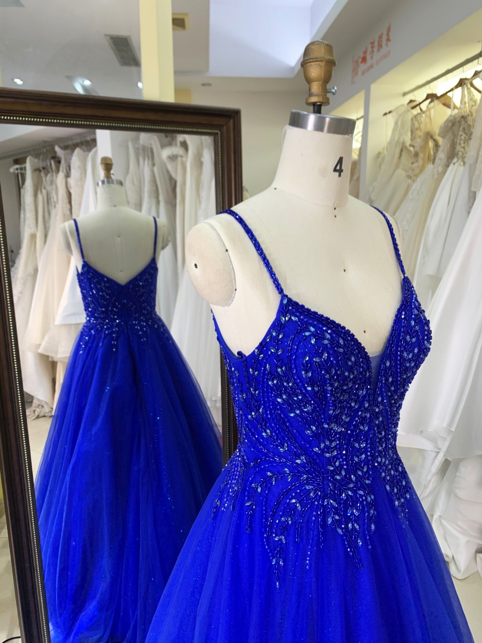 2026 Navy Blue Wholesale with Embroidery Beading Ruffle Skirt a Line Prom Dress Zipper Back