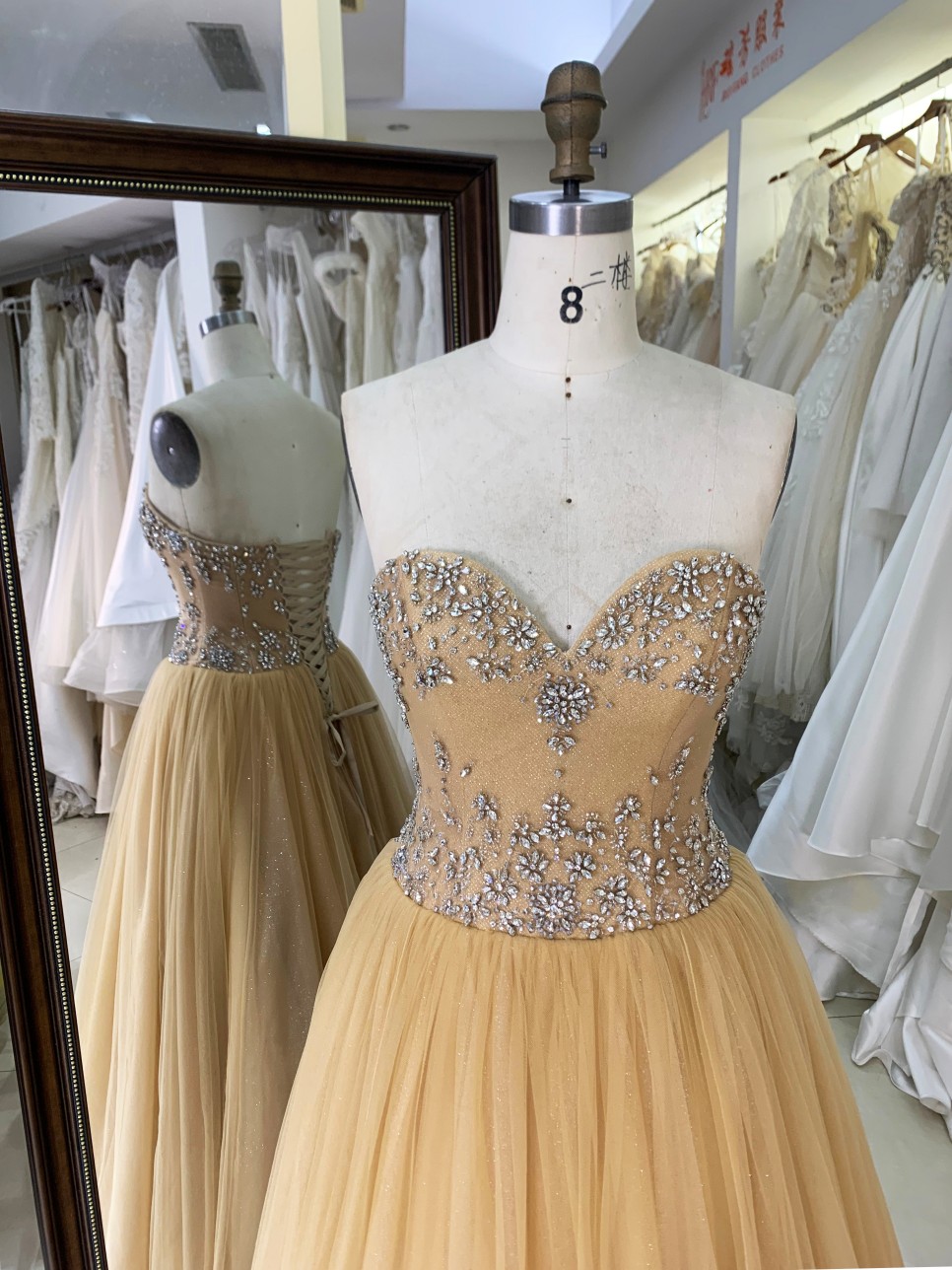 Long Evening Dresses Luxury A-Line Sweetheart Neckline With Beads and Stones Wedding for Ladies