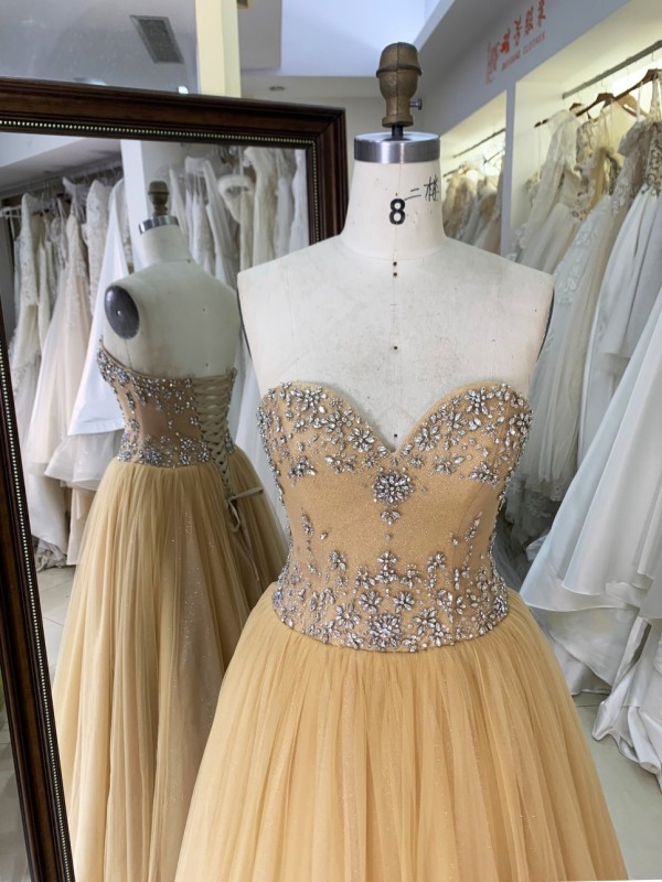 Long Evening Dresses Luxury A-Line Sweetheart Neckline With Beads and Stones Wedding for Ladies