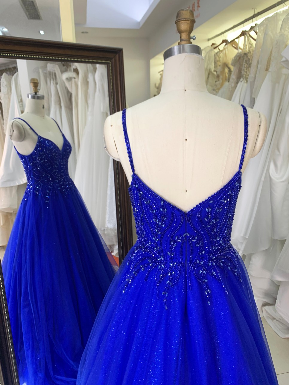 2026 Navy Blue Wholesale with Embroidery Beading Ruffle Skirt a Line Prom Dress Zipper Back