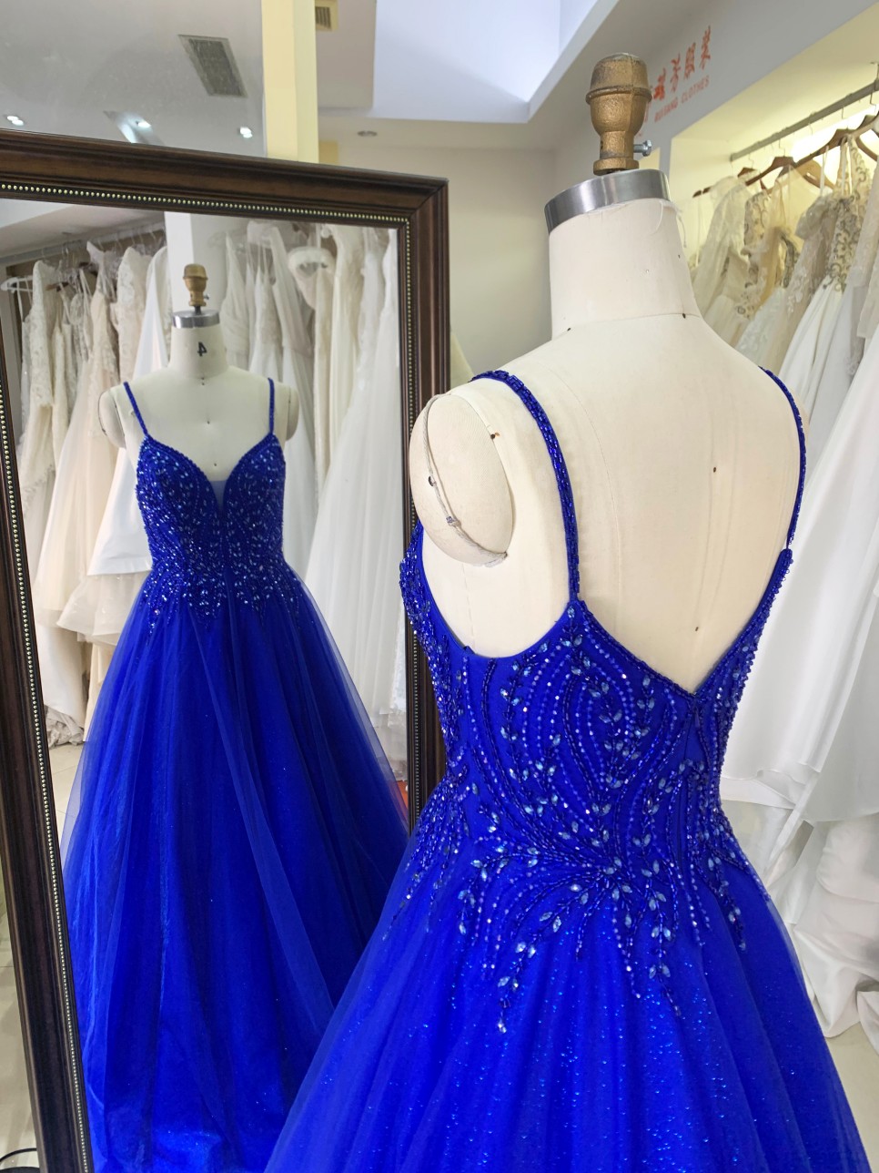 2026 Navy Blue Wholesale with Embroidery Beading Ruffle Skirt a Line Prom Dress Zipper Back