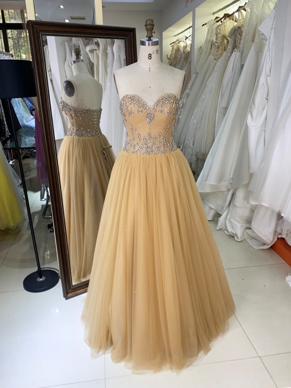 Long Evening Dresses Luxury A-Line Sweetheart Neckline With Beads and Stones Wedding for Ladies