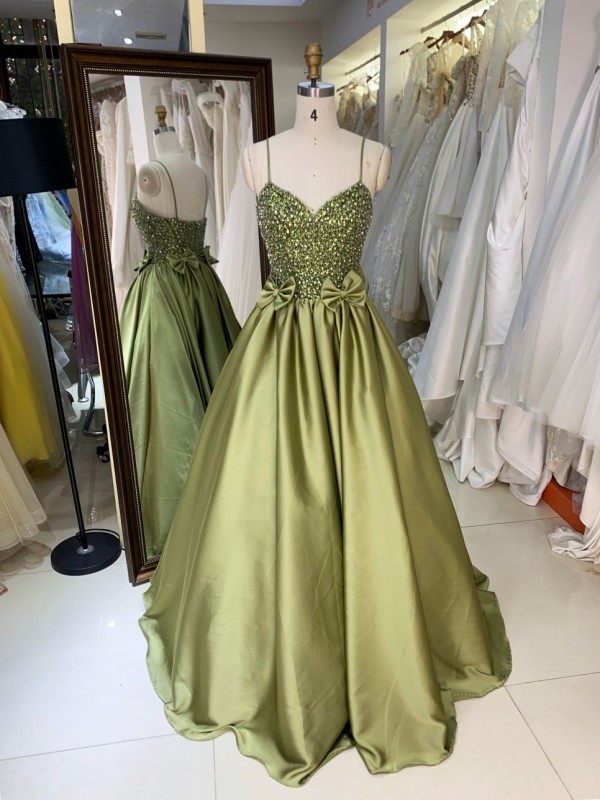 New Dress Embroidery Flower Boning Sage Elegant Wholesale Long Ball Gown Prom Dress