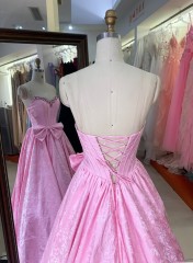 New America Wholesale pink Floor-Length Ball Gown Satin Breathable Ruffle Party Dresses for Ladies Young Girl with Bowknot