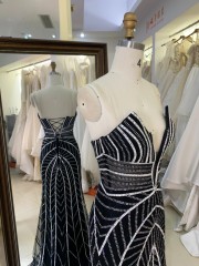 Wholesale Shiny Satin Fabric Sexy Evening Party Dress with High Slit Clubwear Evening Long Party Dress