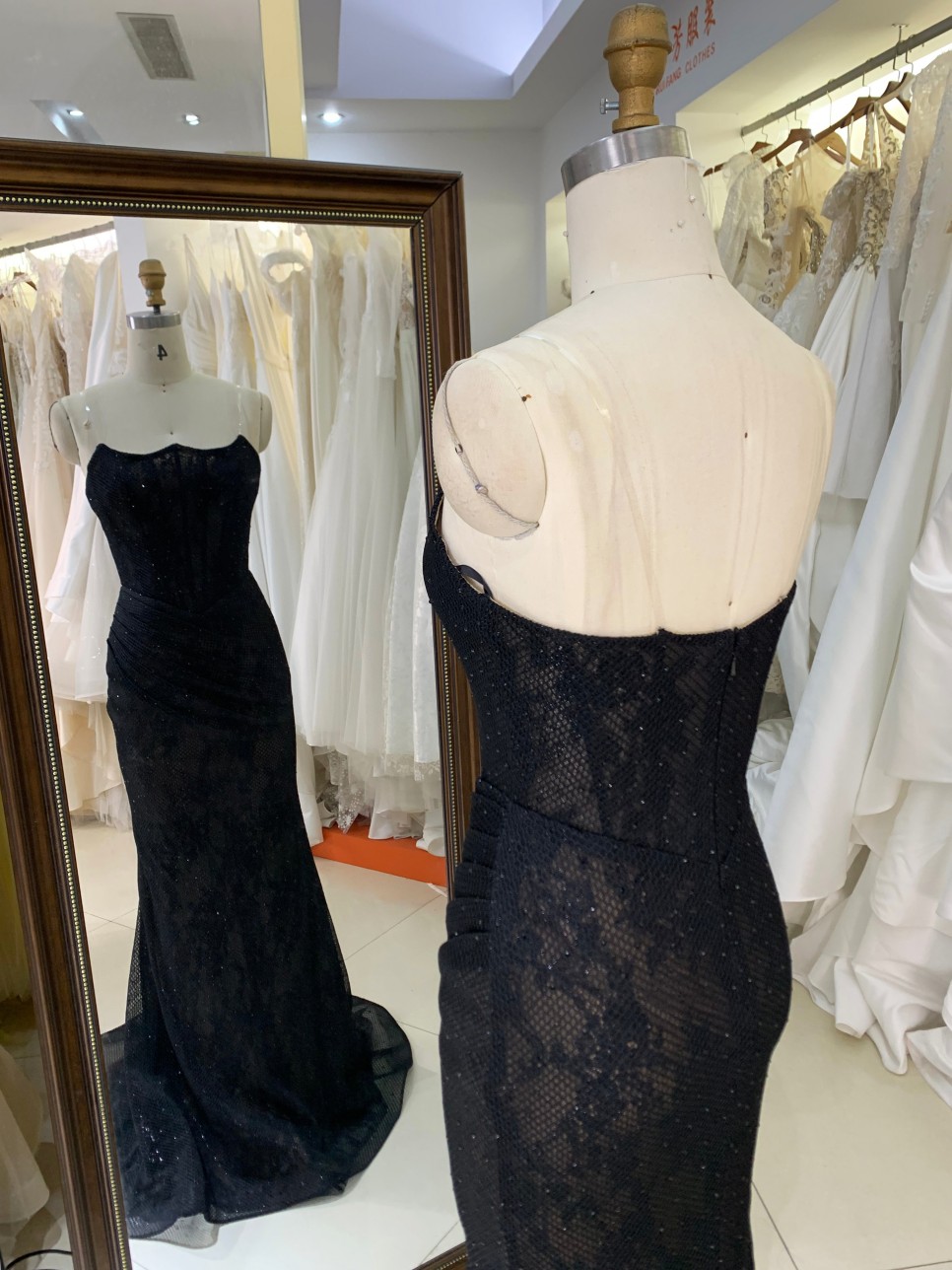 New Luxury Chain Beading Prom Dresses Princess Black Elegant Formal Prom Dress With Train