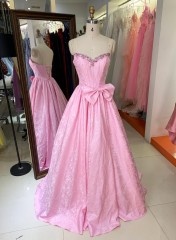 New America Wholesale pink Floor-Length Ball Gown Satin Breathable Ruffle Party Dresses for Ladies Young Girl with Bowknot