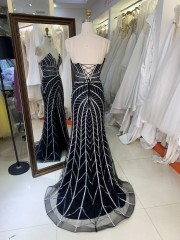 Wholesale Shiny Satin Fabric Sexy Evening Party Dress with High Slit Clubwear Evening Long Party Dress