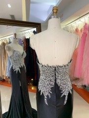 Wholesale Shiny Satin Fabric Sexy Evening Party Dress with High Slit Clubwear Evening Long Party Dress