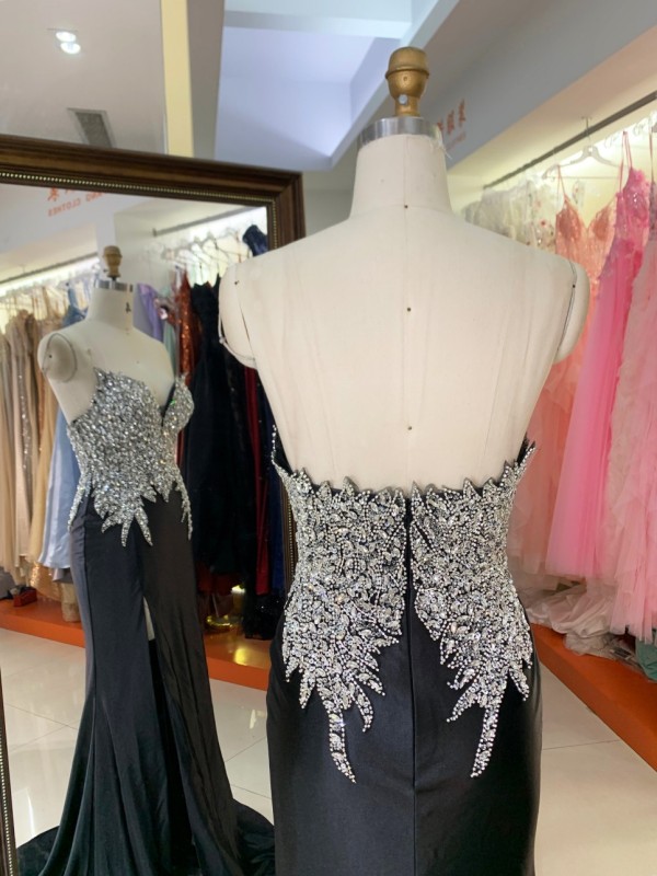 Wholesale Shiny Satin Fabric Sexy Evening Party Dress with High Slit Clubwear Evening Long Party Dress