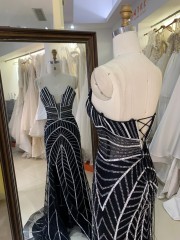 Wholesale Shiny Satin Fabric Sexy Evening Party Dress with High Slit Clubwear Evening Long Party Dress