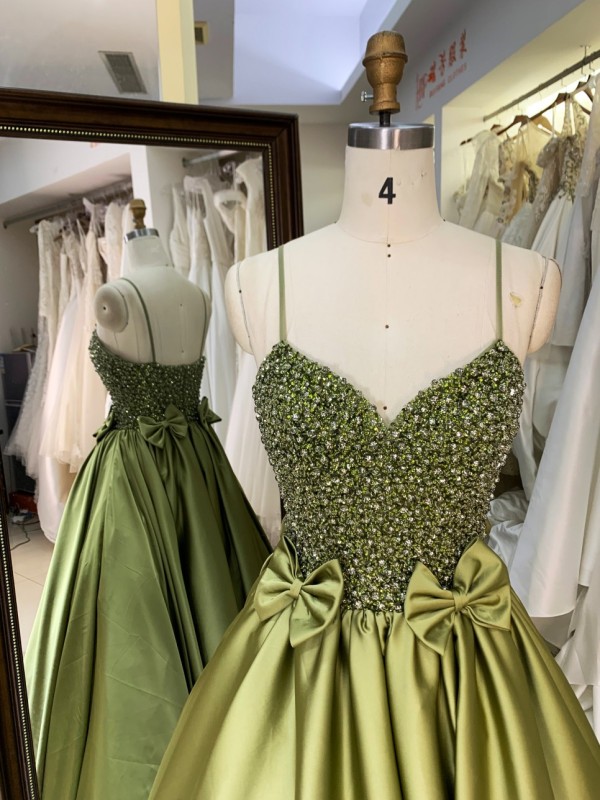 New Dress Embroidery Flower Boning Sage Elegant Wholesale Long Ball Gown Prom Dress