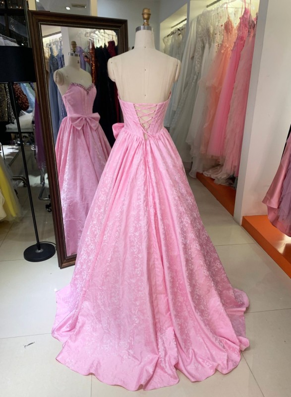 New America Wholesale pink Floor-Length Ball Gown Satin Breathable Ruffle Party Dresses for Ladies Young Girl with Bowknot