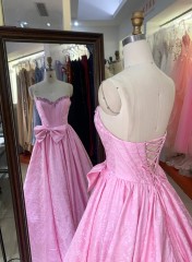 New America Wholesale pink Floor-Length Ball Gown Satin Breathable Ruffle Party Dresses for Ladies Young Girl with Bowknot