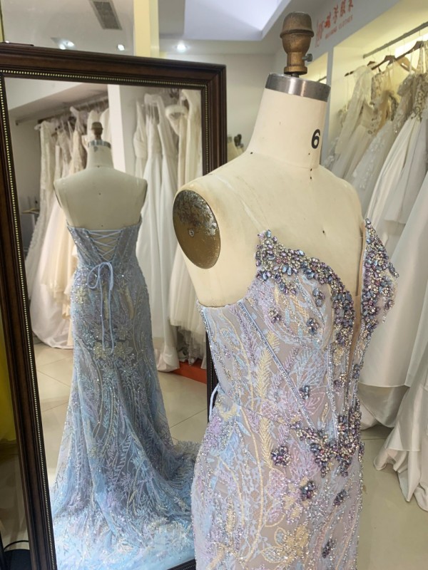 New Luxury Chain Beading Prom Dresses Princess Black Long Gowns Evening Chinese Prom Dress