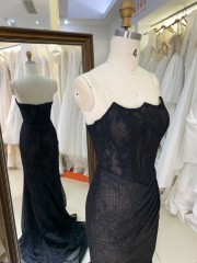 New Luxury Chain Beading Prom Dresses Princess Black Elegant Formal Prom Dress With Train