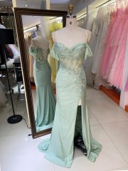 Light Green Satin Long Evening Dress off Shoulder Floor Length with Formal Party Evening Dresses for Women
