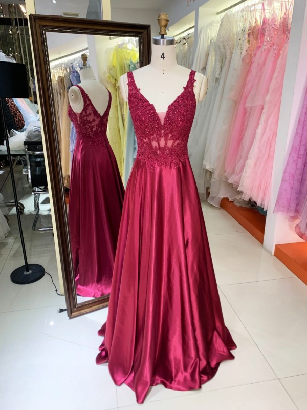 Burgundy Floor Length Wide Straps V Back Sleeveless Formal Prom Dresses Elegant Evening Dresses for Women