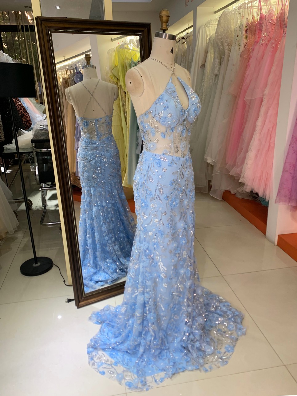 New Styles Floral Evening Dress American New Party Sequin Mermaid Evening Dresses Women Evening Gown