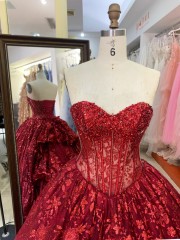 Luxury Burgundy Ball Gown Sequin Bridal Evening Bridesmaid Dresses Sequins with Lace up Quinceanera Dresses