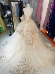 Champagne Color with Detachable Sleeves Sweetheart Lace up Back Quinceanera Ball Gown Quinceaera Dresses