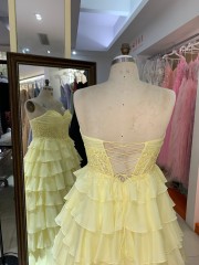 Wholesale Elegant Chiffon Dress Off-the-Shoulder Lace Formal Dress Prom Dress with Lace Bodice and Tiered Ruffle Skirt