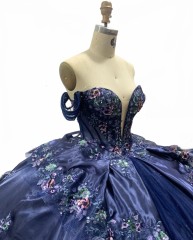 Fashion Navy Blue Off-Shoulder Adult Ceremony Dress with Puffy Colorful Tulle Princess Skirt Evening Dress