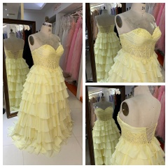 Wholesale Elegant Chiffon Dress Off-the-Shoulder Lace Formal Dress Prom Dress with Lace Bodice and Tiered Ruffle Skirt