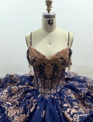 Navy Blue Tulle Lace Appliqued Quinceanera Dresses Tulle Strapless Sweet 15 Gowns Custom Made