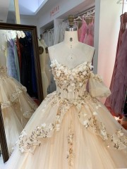 Champagne Color with Detachable Sleeves Sweetheart Lace up Back Quinceanera Ball Gown Quinceaera Dresses