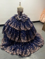 Navy Blue Tulle Lace Appliqued Quinceanera Dresses Tulle Strapless Sweet 15 Gowns Custom Made